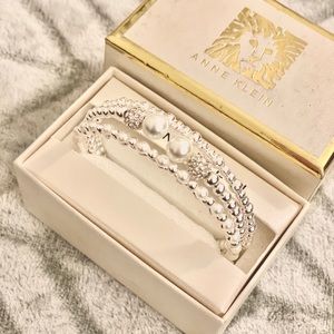 • NEW • 3-Pc Silvertone & Crystal Bangle Bracelets